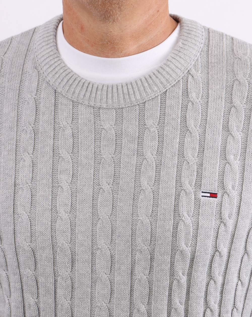 Tommy Jeans Cable Knit Jumper Light Grey Heather - Image 3