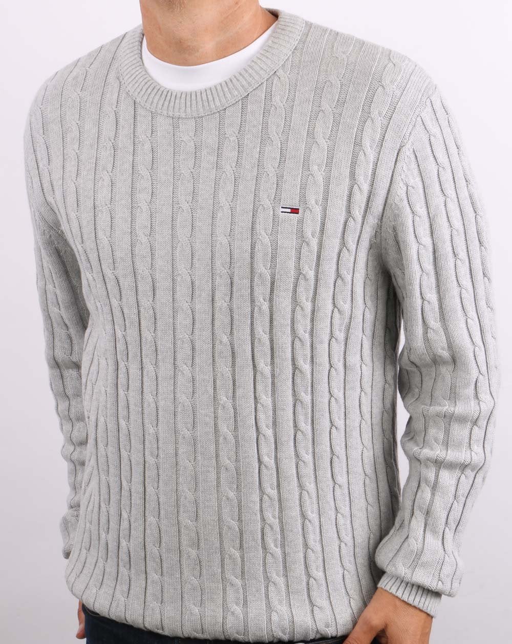Tommy Jeans Cable Knit Jumper Light Grey Heather - Image 4