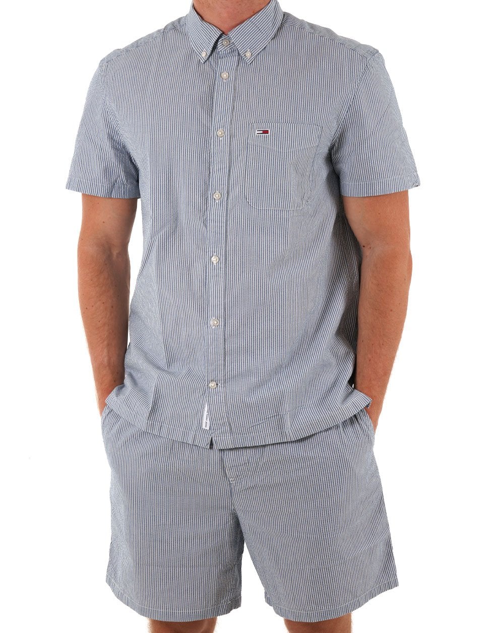 Tommy Jeans Seersucker Summer Shirt Blue Stripes - Image 3