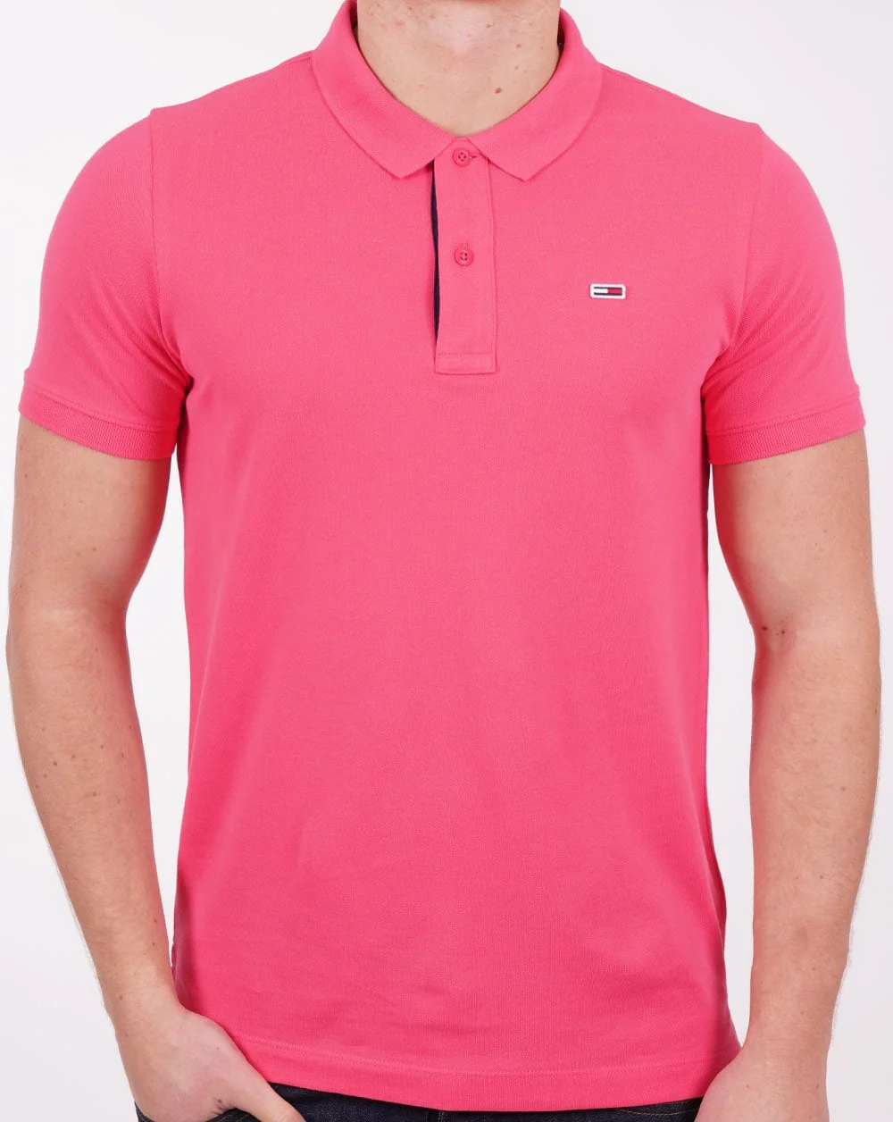 Tommy Jeans Signature Placket Polo Shirt Hot Pink