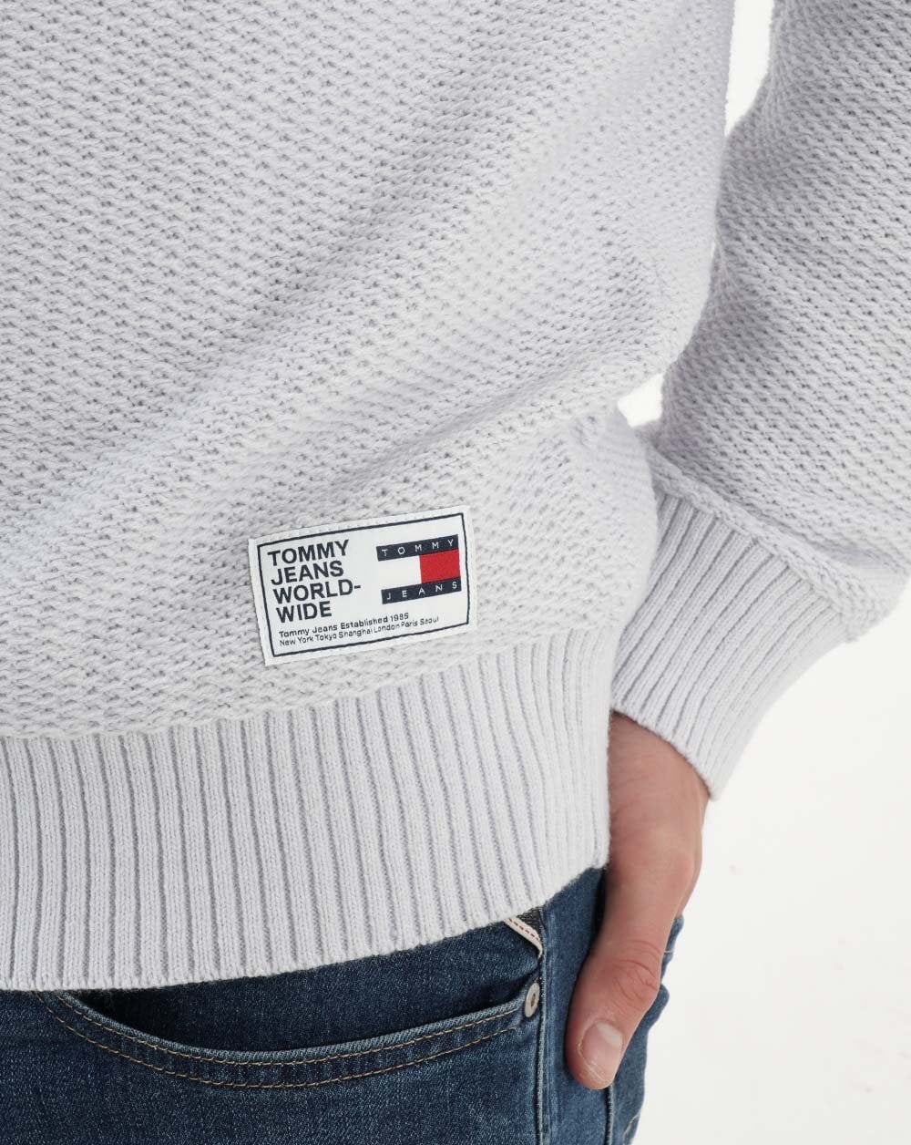 Tommy Jeans Textured Knit Jumper Silver Grey Heather - Image 3
