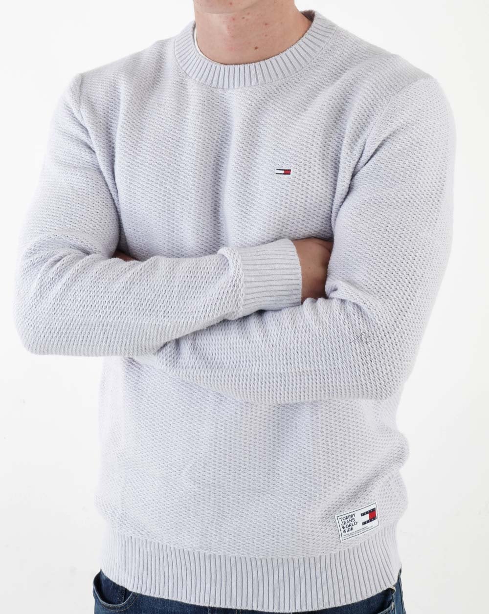 Tommy Jeans Textured Knit Jumper Silver Grey Heather - Image 4
