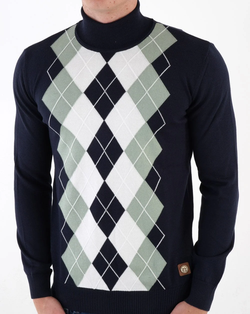 Trojan Argyle Knit Roll Neck Navy - Image 2