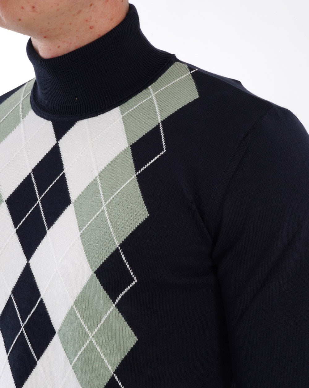 Trojan Argyle Knit Roll Neck Navy - Image 3