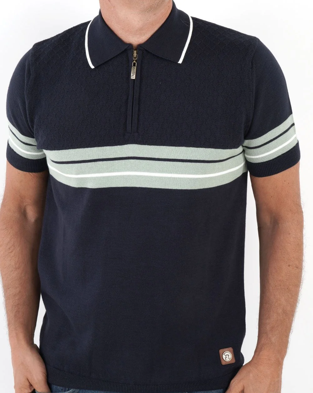 Trojan Border Stripe Polo Navy - Image 3