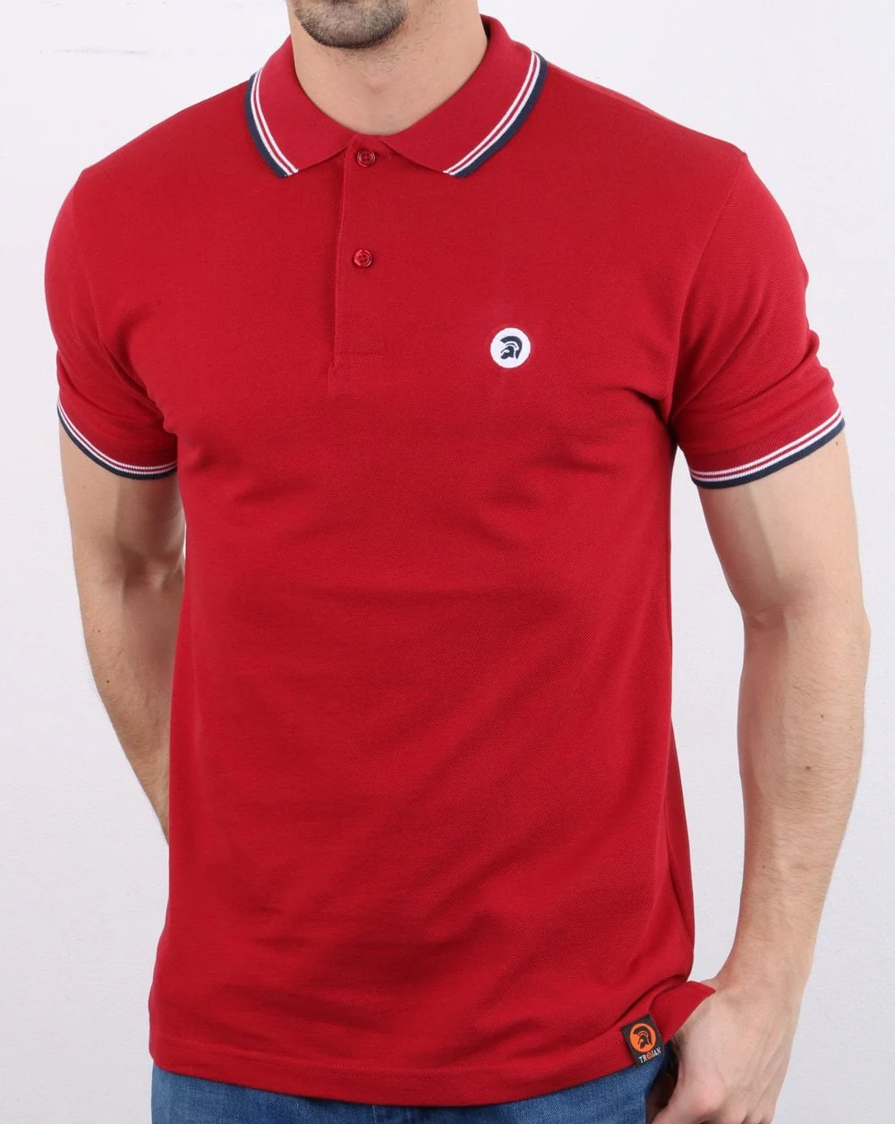 Trojan Classic Tipped Polo Shirt Red - Image 2