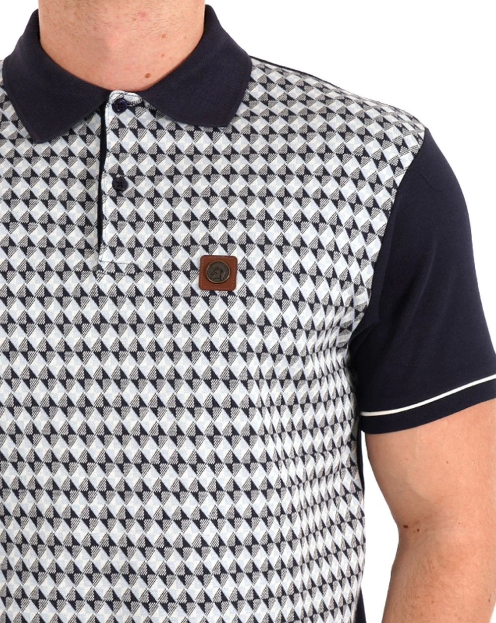 Trojan Diagonal Jacquard Panel Polo Navy - Image 2