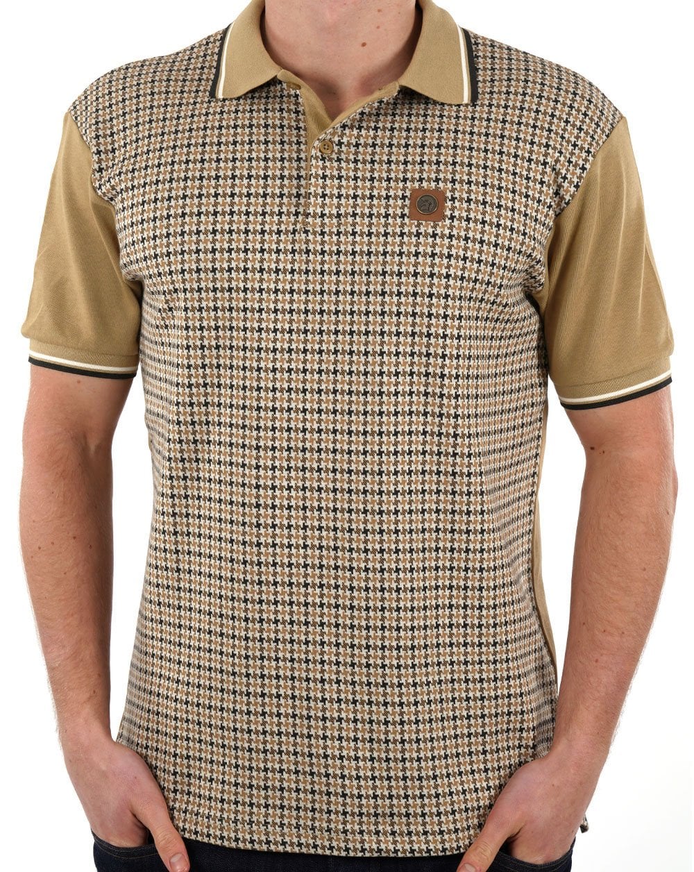 Trojan Houndstooth Panel Polo Camel - Image 3