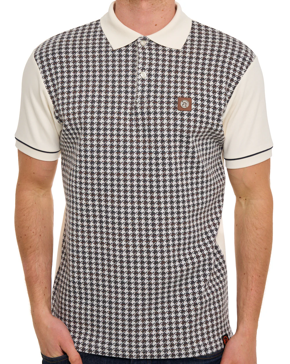 Trojan Houndstooth Panel Polo Ecru