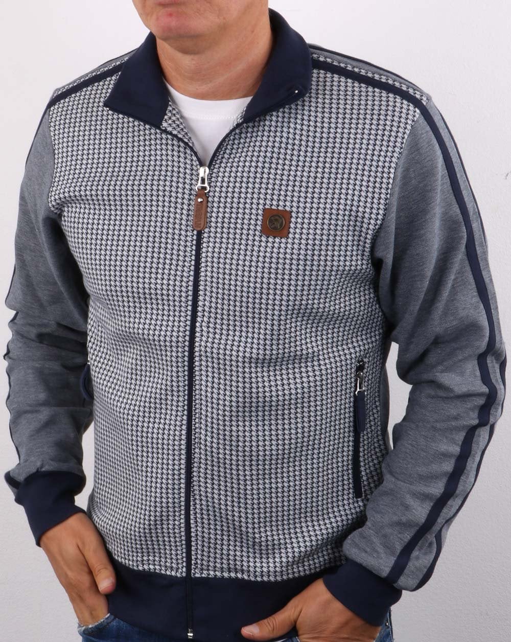 Trojan Houndstooth Track Top Navy - Image 3