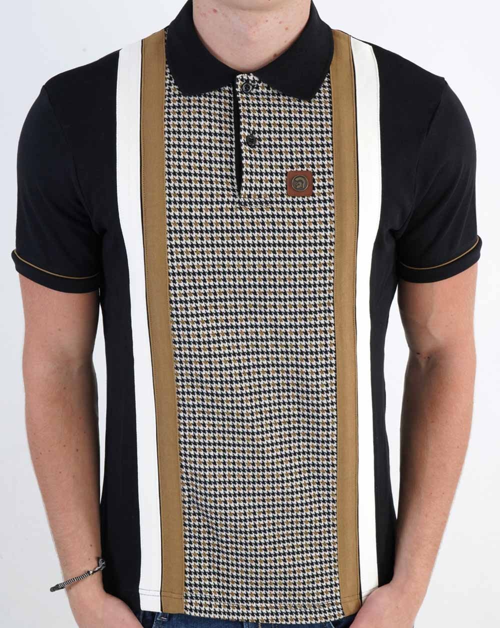 Trojan Jacquard Dogtooth Panel Polo Black - Image 2