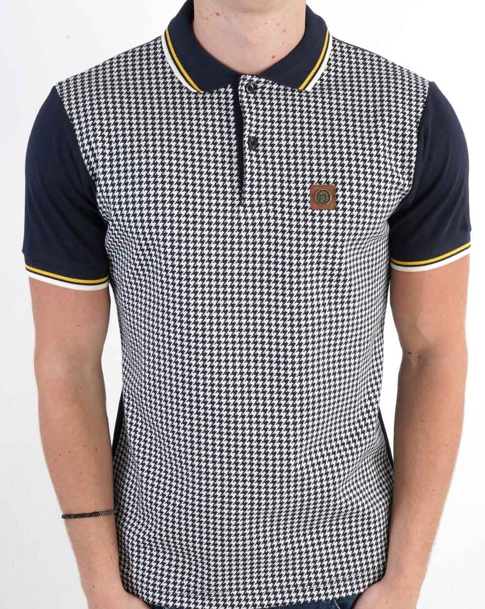 Trojan Jacquard Houndstooth Panel Polo Navy - Image 3