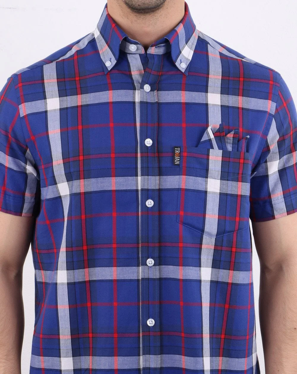 Trojan Madras Check Shirt Blue - Image 3