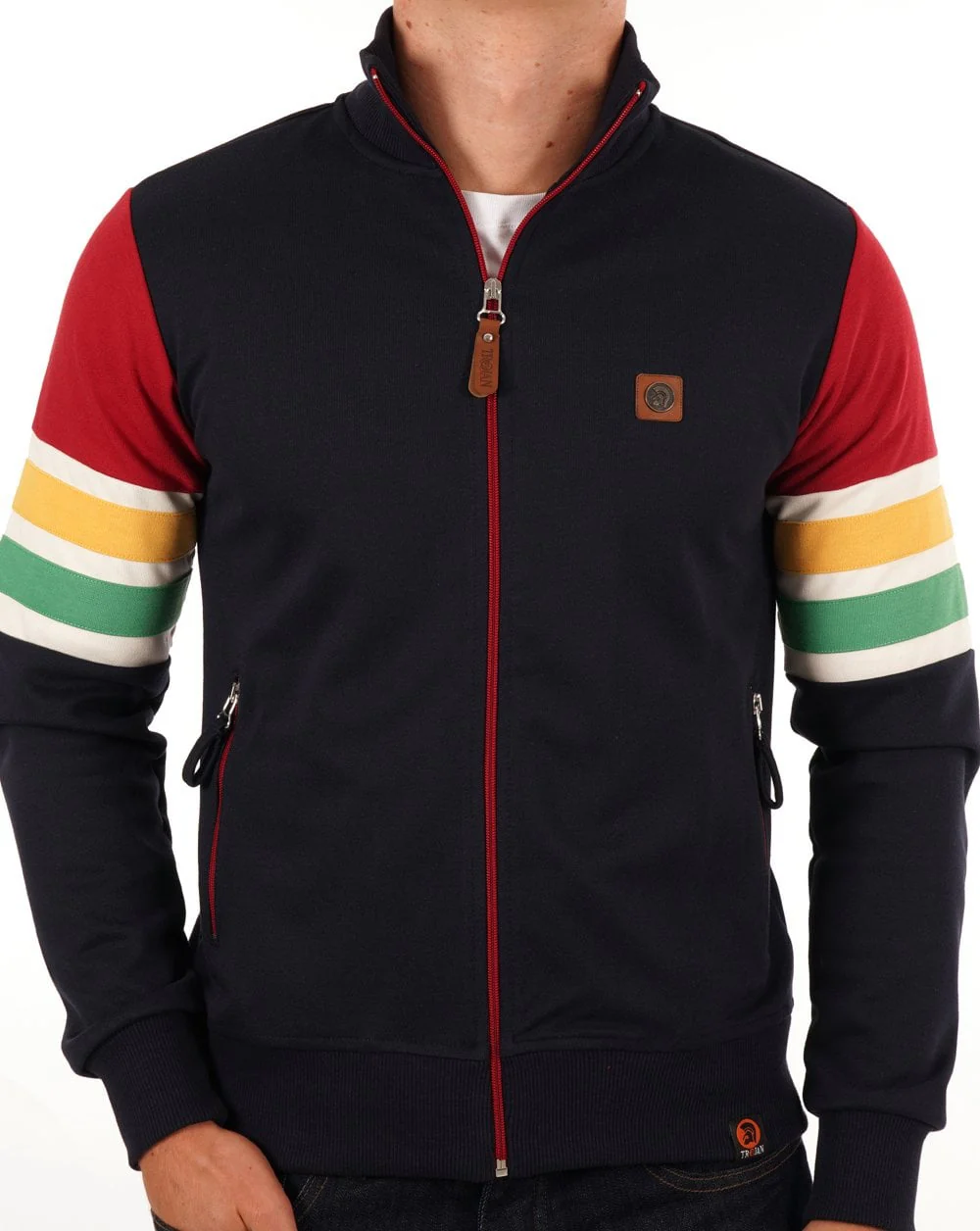 Trojan Marley Stripe Sleeve Track Top Navy - Image 4