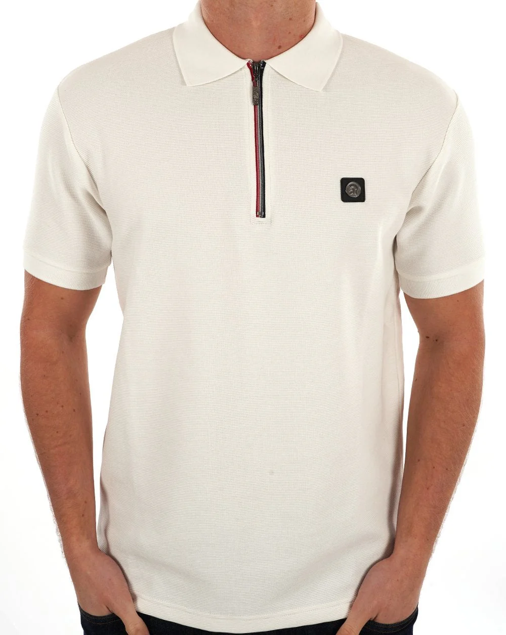Trojan Ottoman Rib Chrome Zip Polo Ecru - Image 2