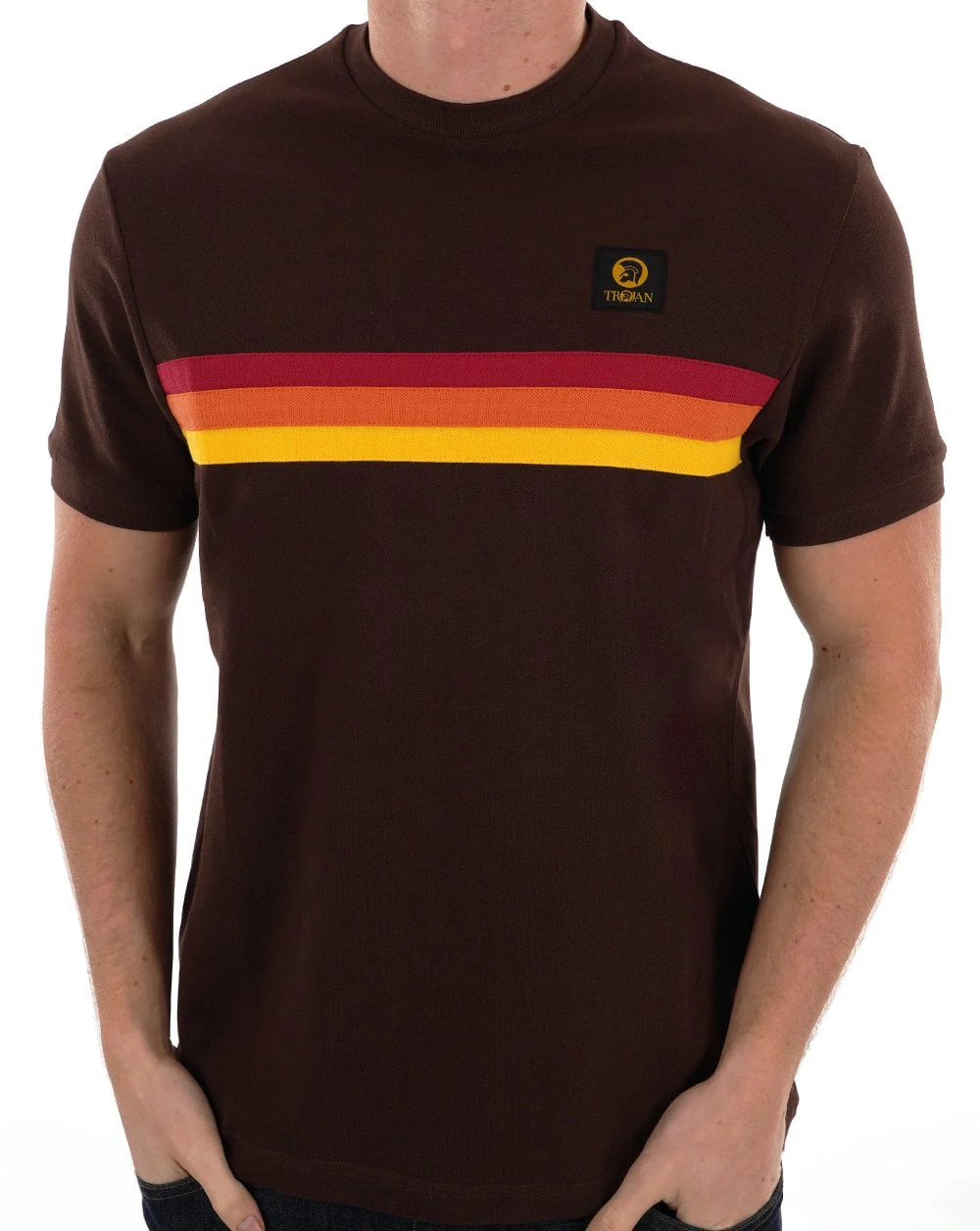 Trojan Retro Stripe Pique T-shirt Chocolate - Image 3