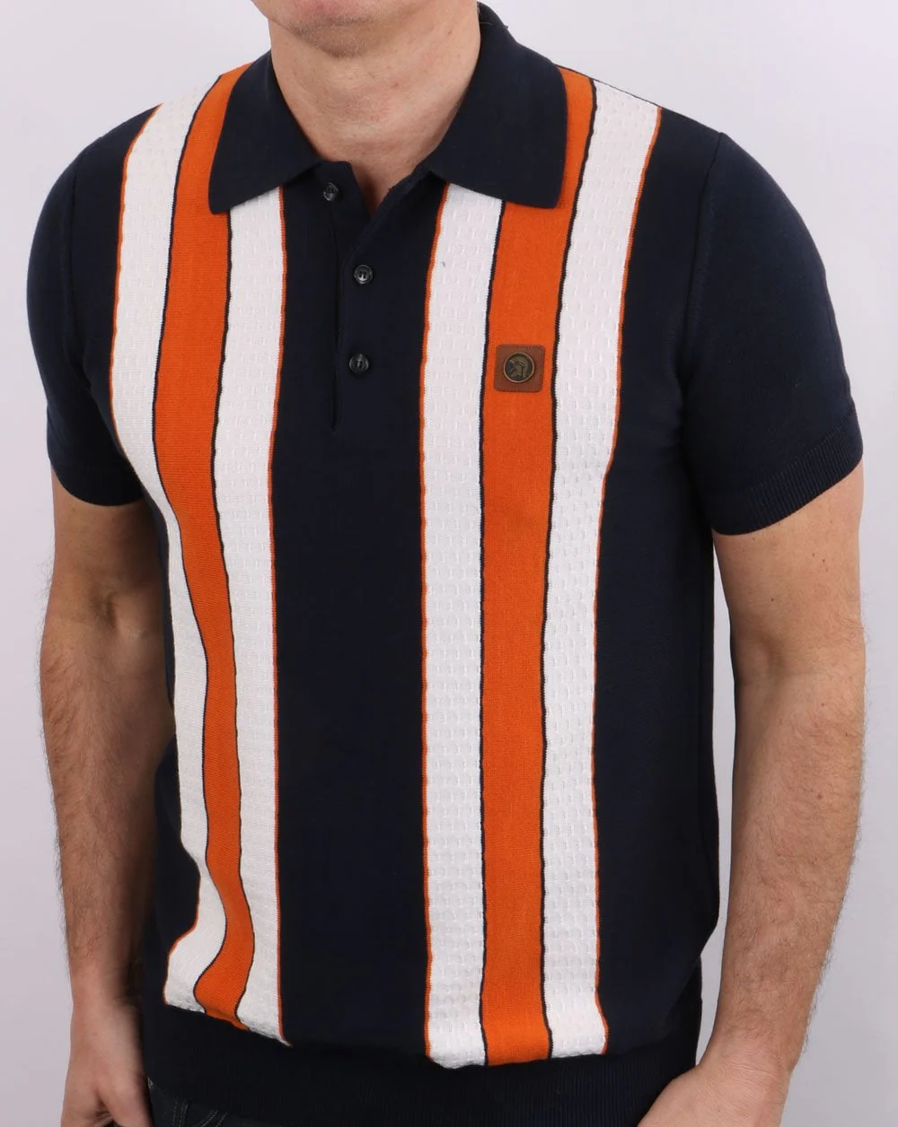 Trojan Short Sleeve Multi Striped Knit Navy - Image 3