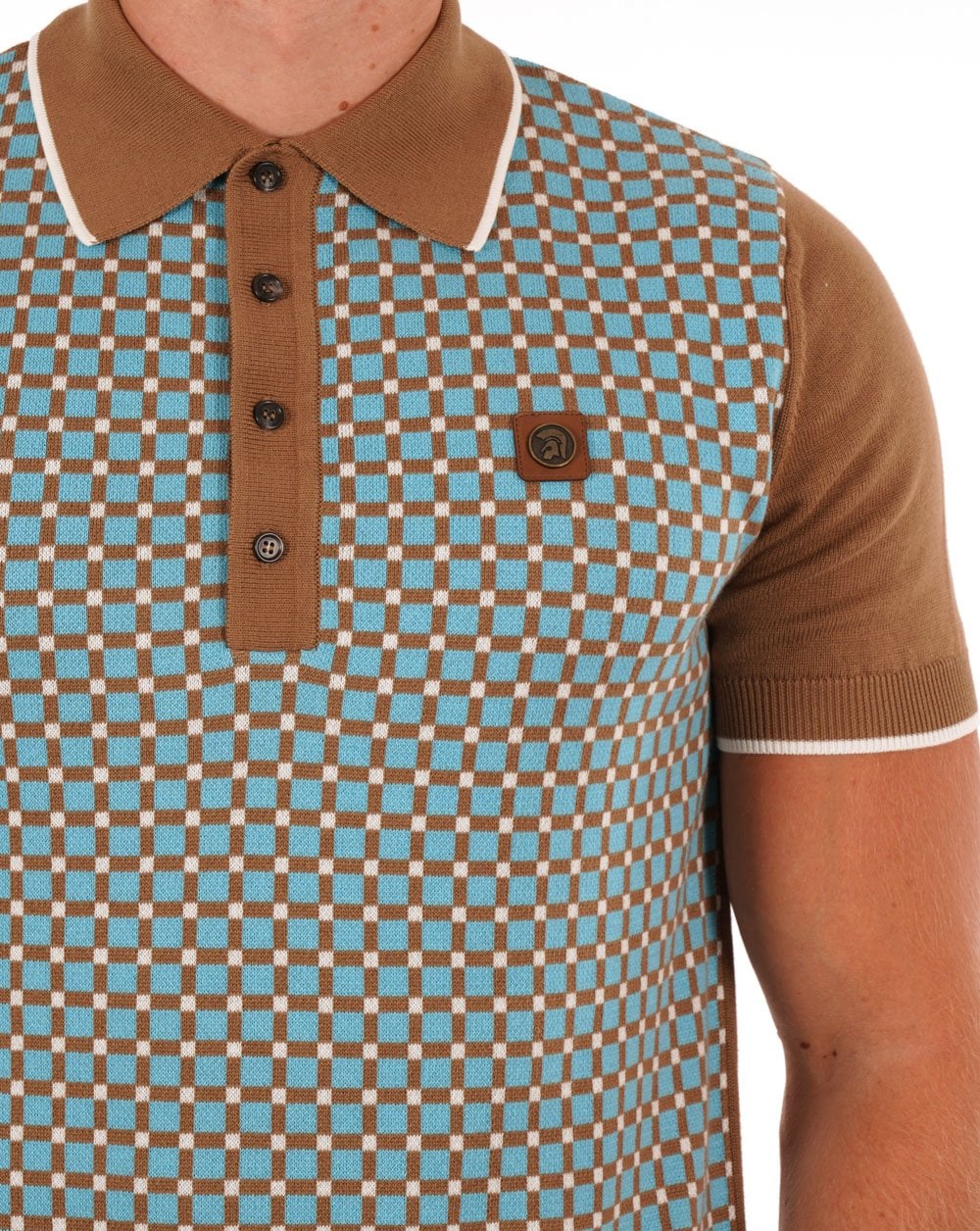 Trojan Squares Panel Knitted Polo Camel - Image 2