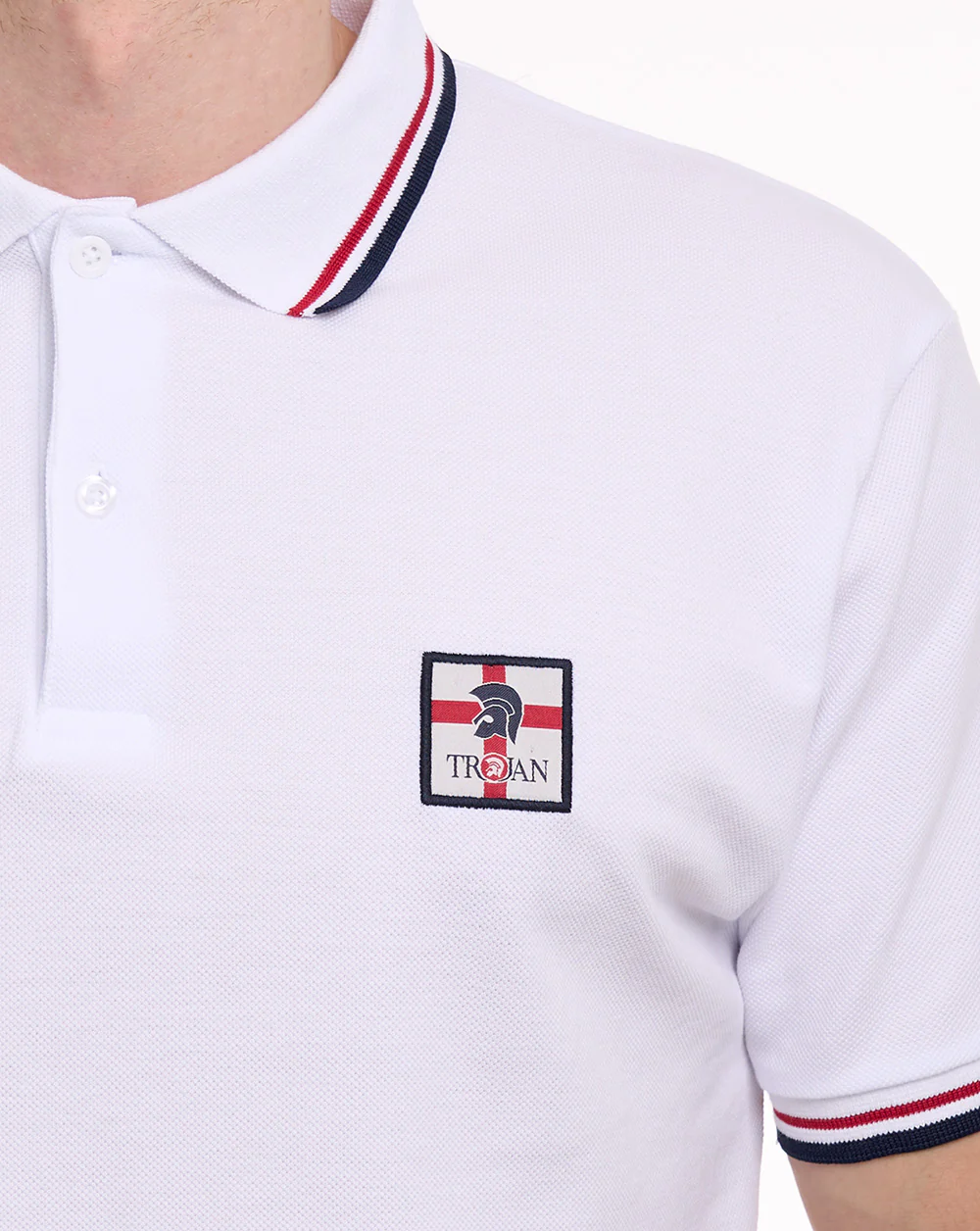 Trojan St George Badge Pique Polo White - Image 3