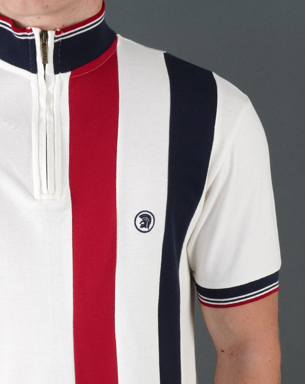 Trojan Stripe Front Zip Funnel Ecru - Image 2