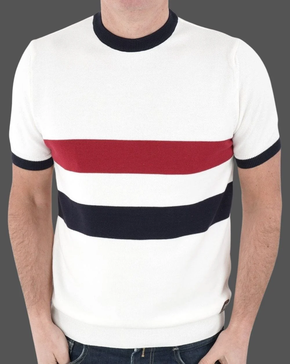 Trojan Striped Knitted T Shirt Ecru - Image 3