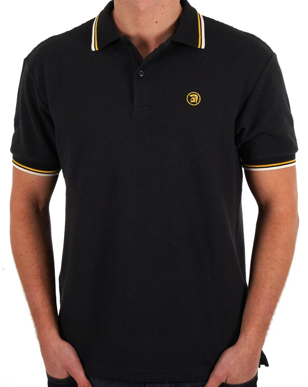 Trojan Textured Polo Shirt Black - Image 3