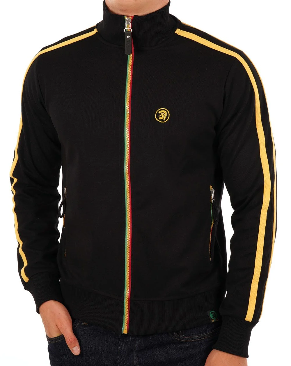 Trojan Twin Stripe Contrast Zip Track Top Black