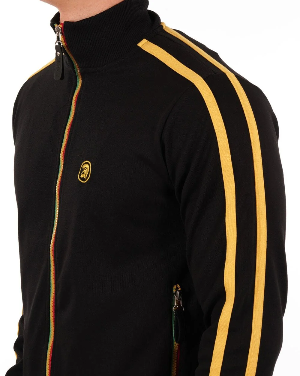 Trojan Twin Stripe Contrast Zip Track Top Black - Image 2