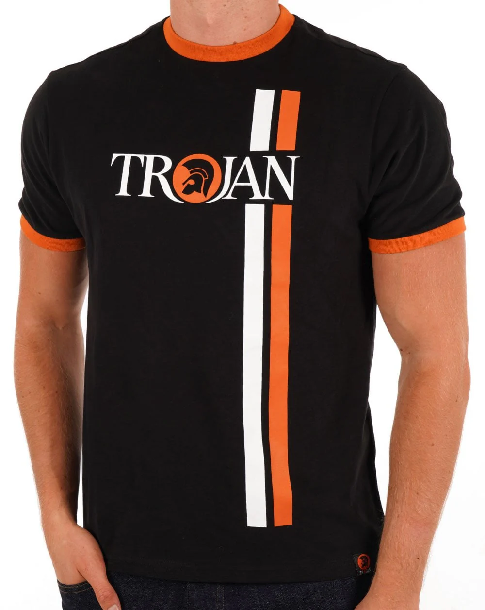 Trojan Twin Stripe Logo T-shirt Black - Image 2