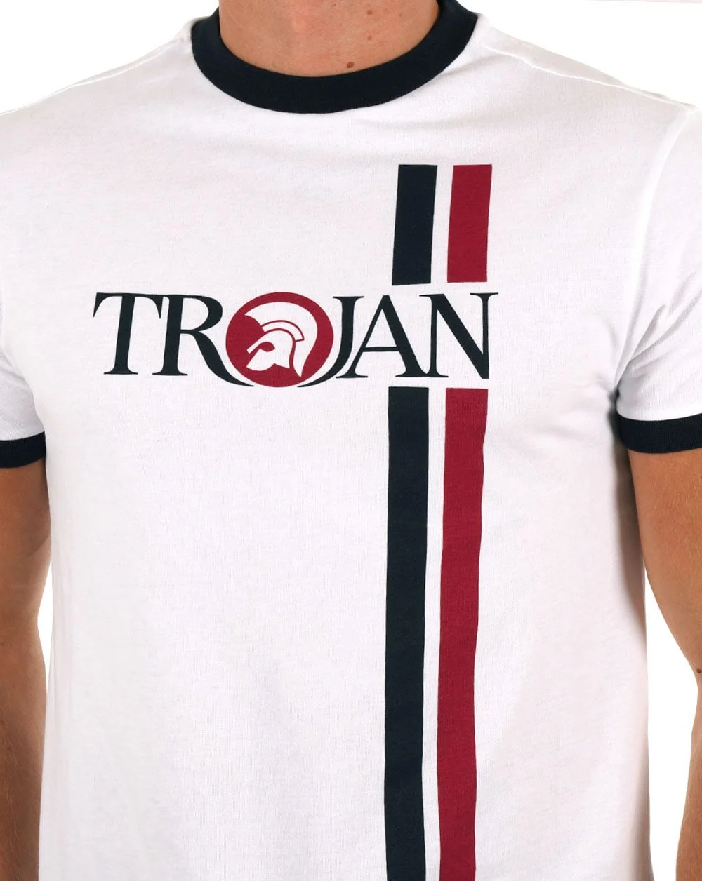 Trojan Twin Stripe Logo T-shirt White - Image 2