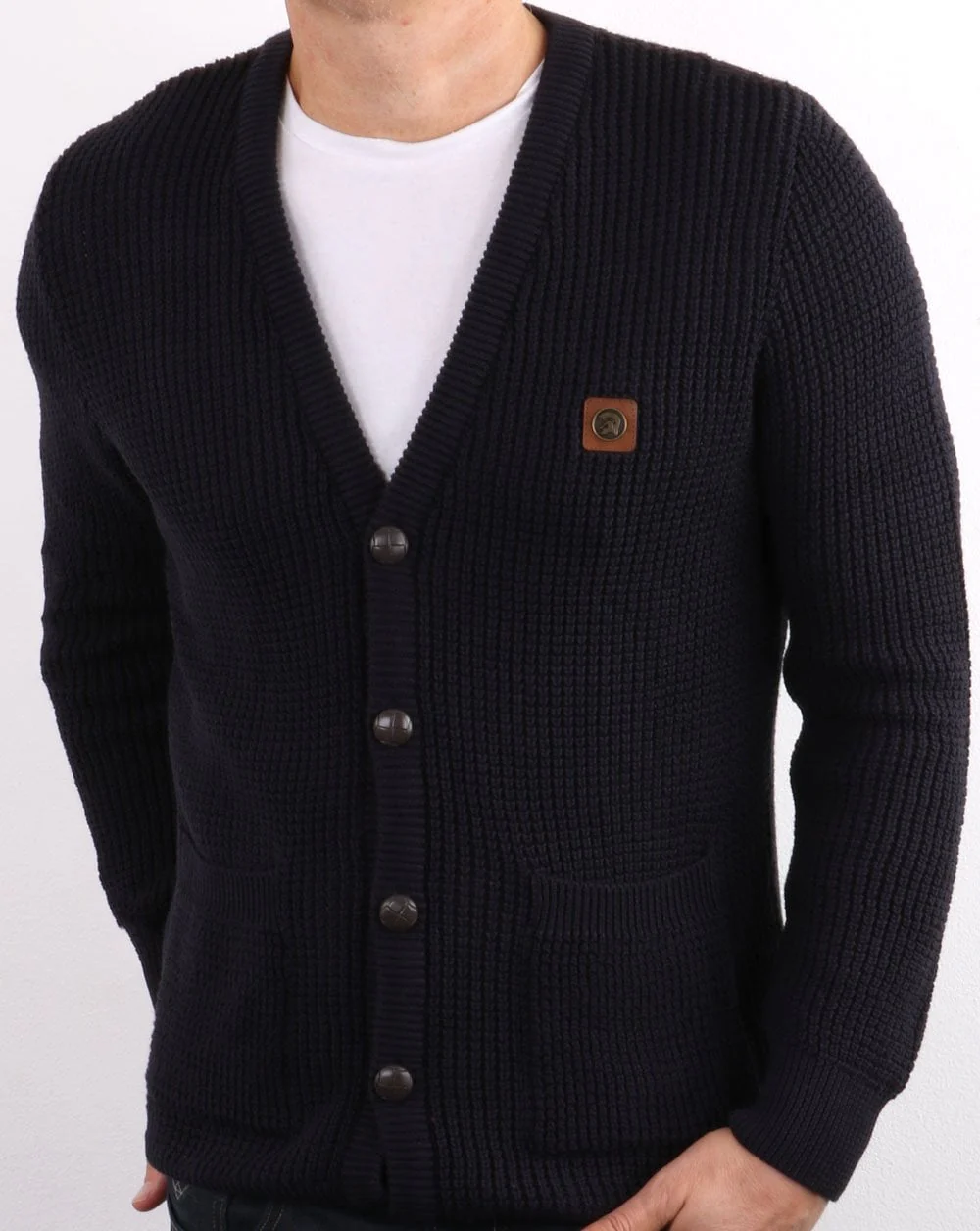 Trojan Waffle Cardigan Navy - Image 3