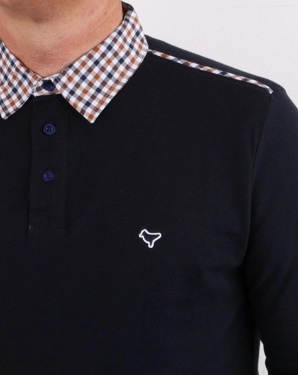 Weekend Offender Check Collar Polo Navy - Image 2