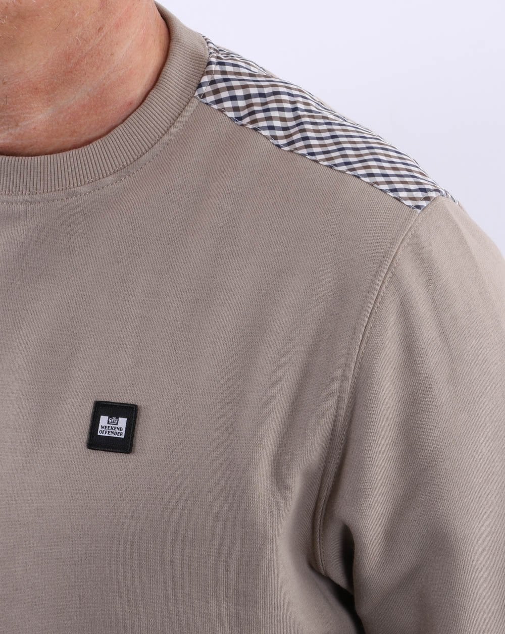 Weekend Offender Check Shoulder Sweatshirt Beige - Image 2