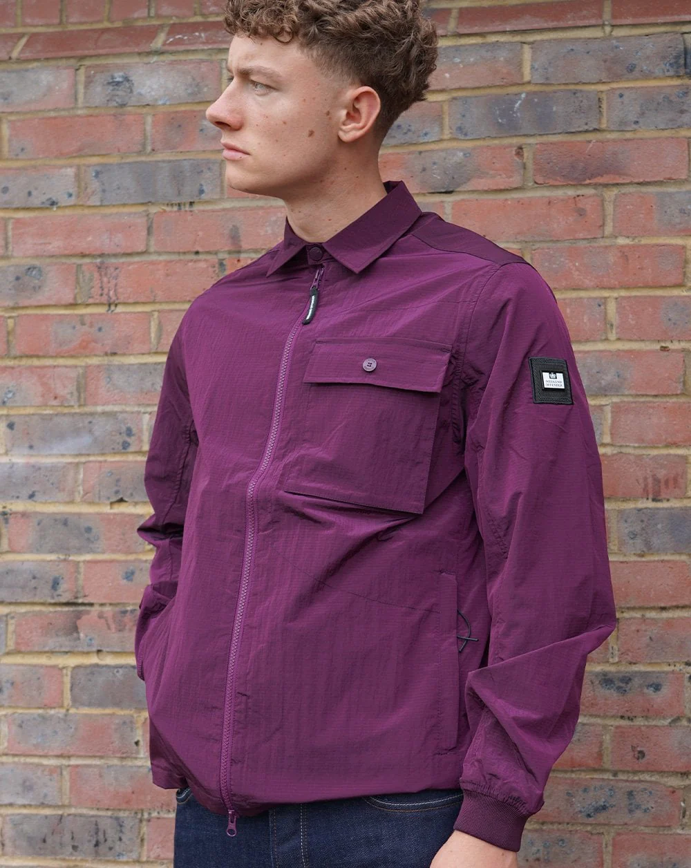 Weekend Offender Shimmer Nylon Overshirt Magenta