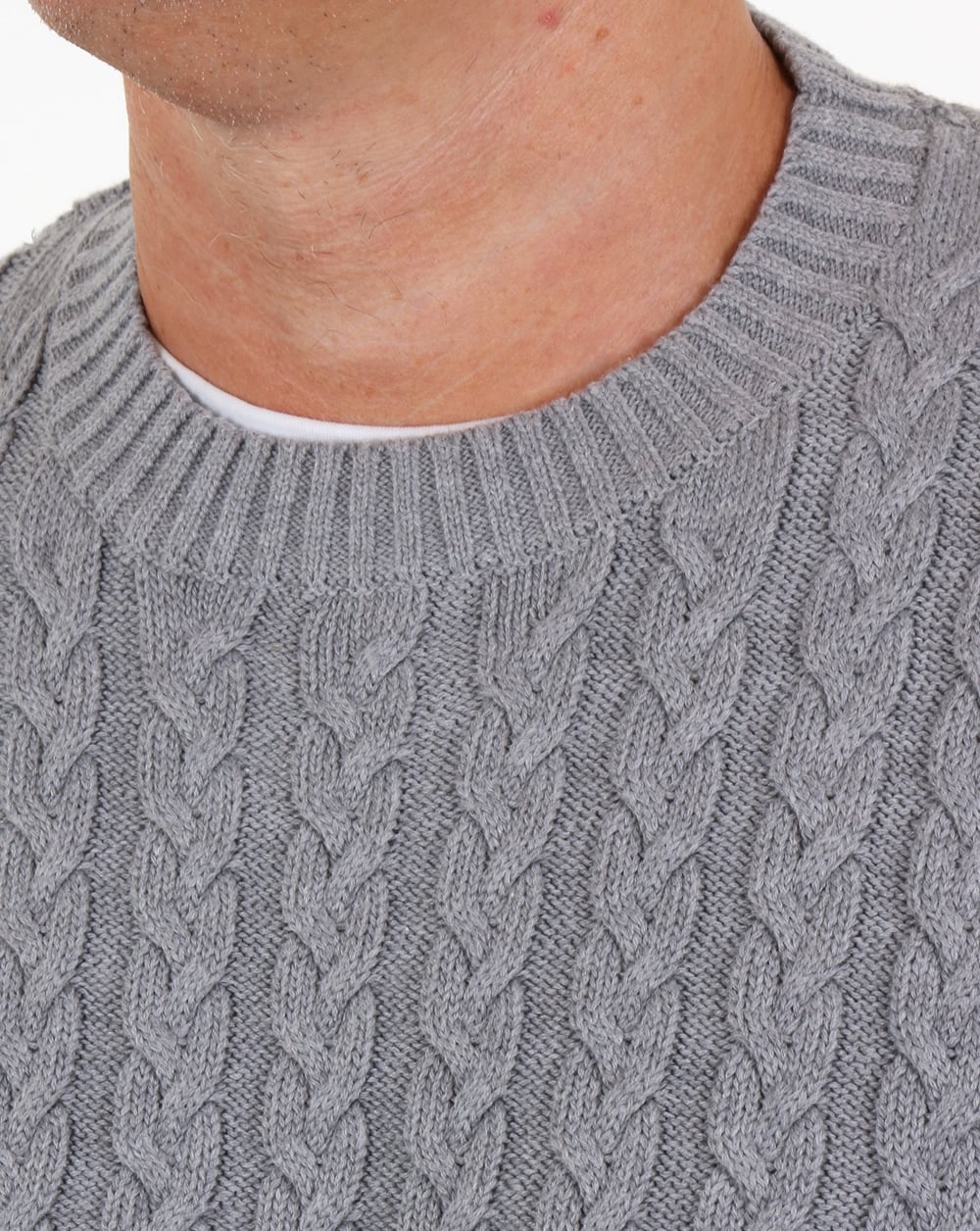 Weekend Offender Woods Cable Knit Jumper Grey Marl - Image 2